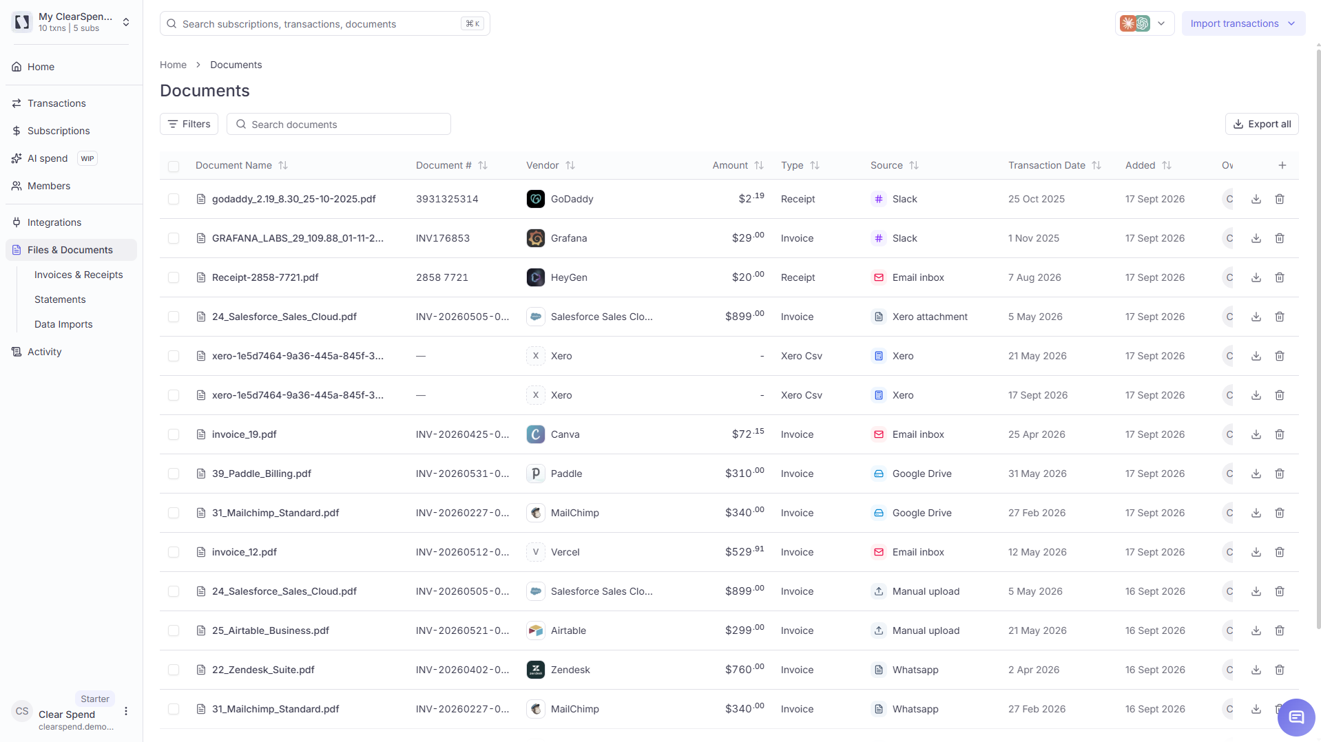 Files and Documents page